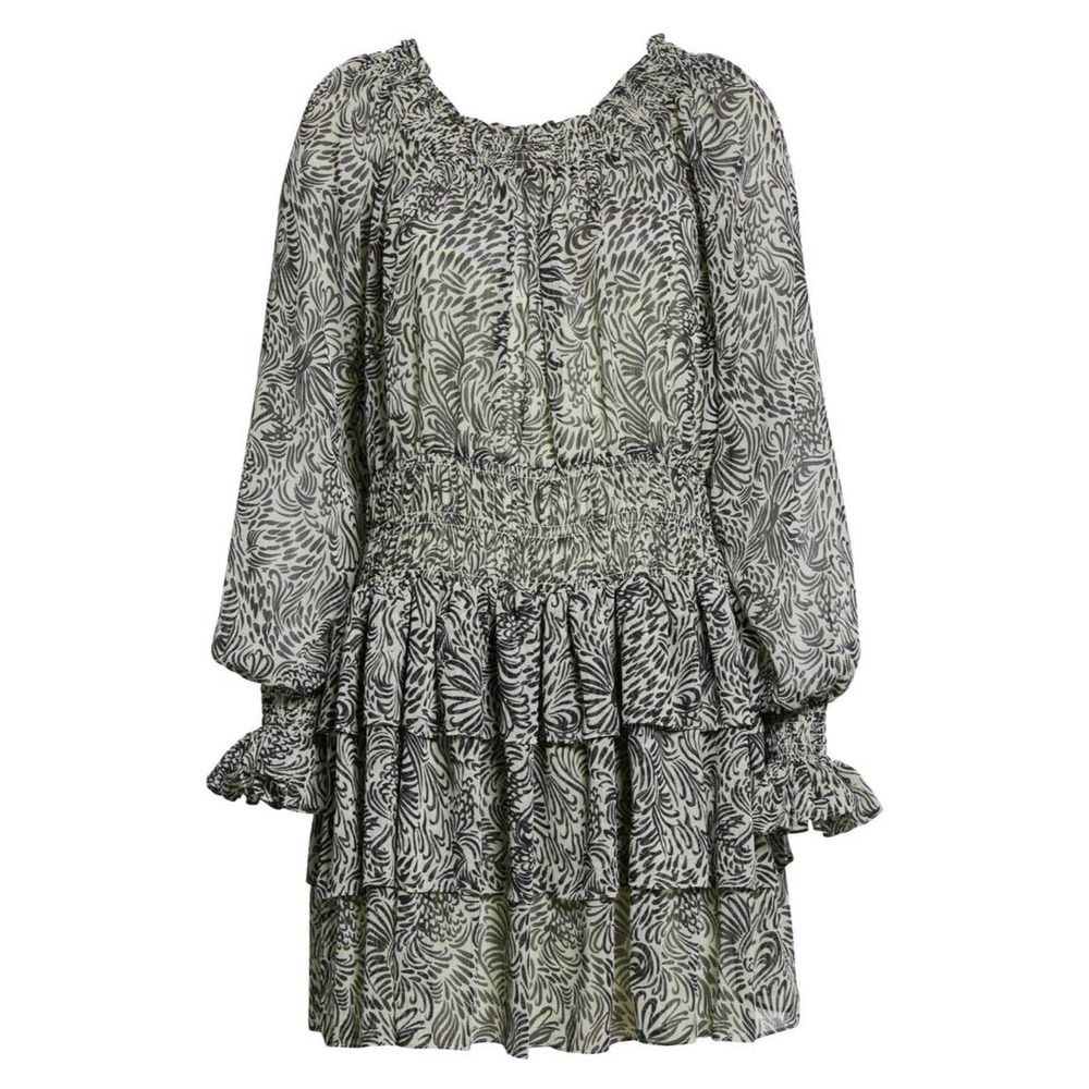 Cinq à Sept Janelle Long Sleeve dress BRAND NEW! Animal Print Smocked MSRP $345
